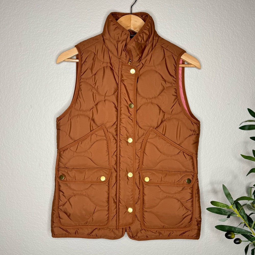 J.Crew Signature Puffer Vest Women XS Brown Quilted Primaloft Insulated‎